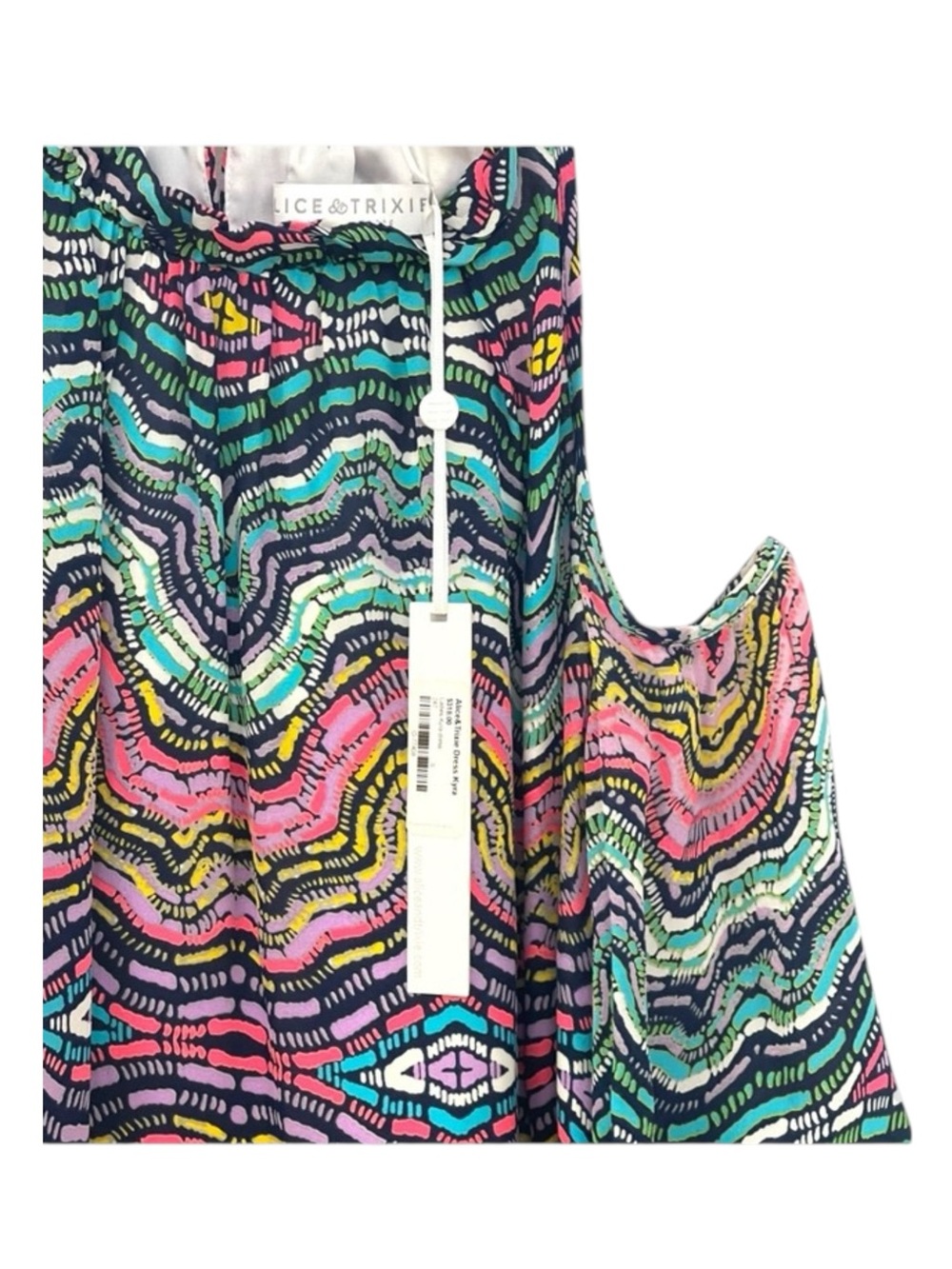 new Alice & Trixie ᪣ Kyra Print Silk Cold Shoulder Dress ᪣ Vibrant Gem Print ᪣ S - Picture 6 of 16